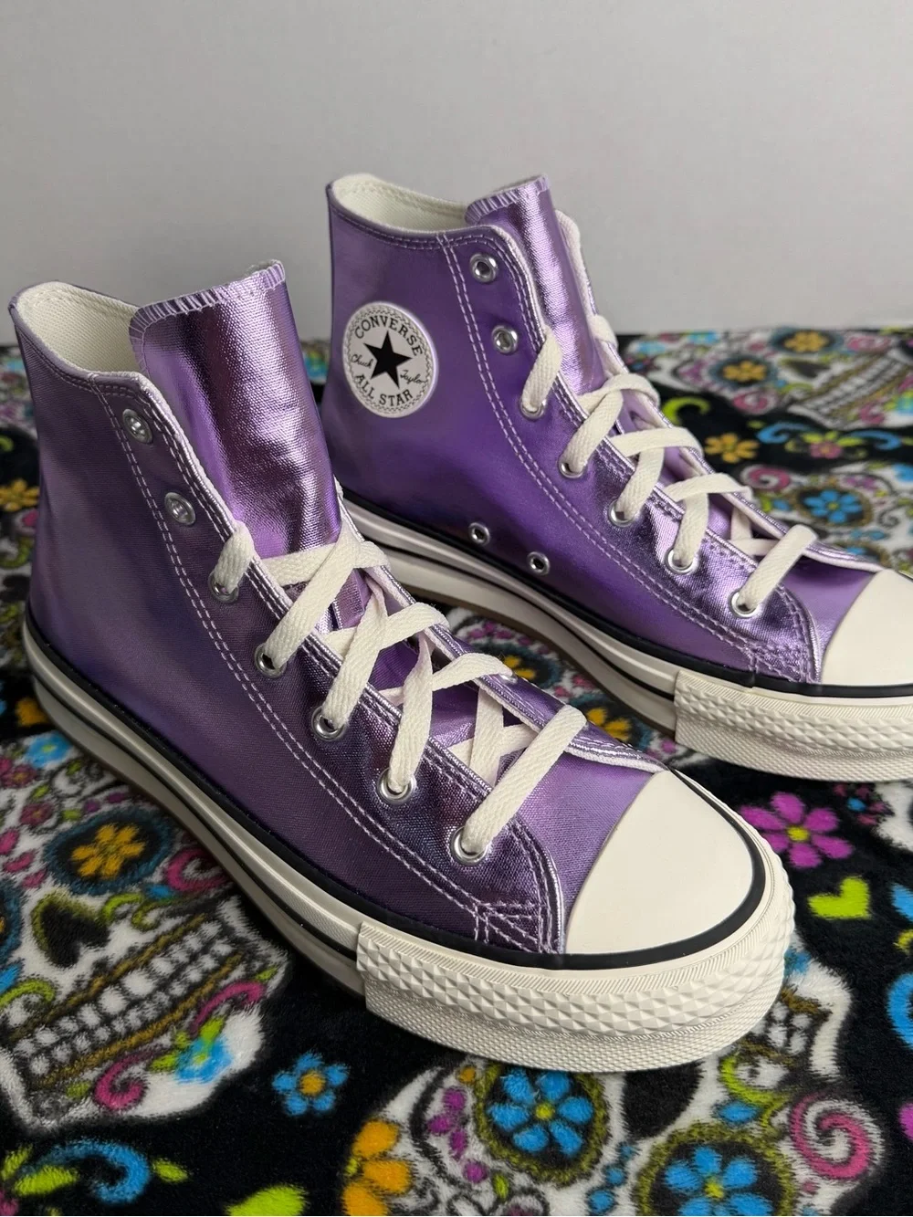 Converse Metallic Purple High-Top Kids Sneakers